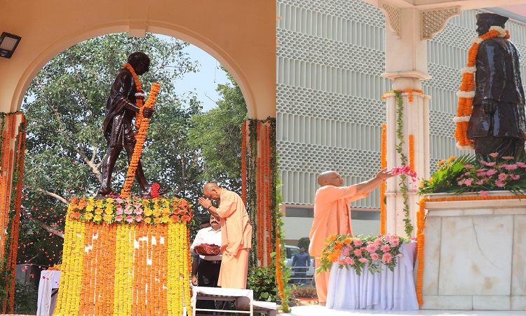 CM Yogi paid homage to Bapu and Lal Bahadur Shastri