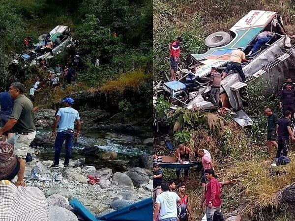 bus fell into ditch