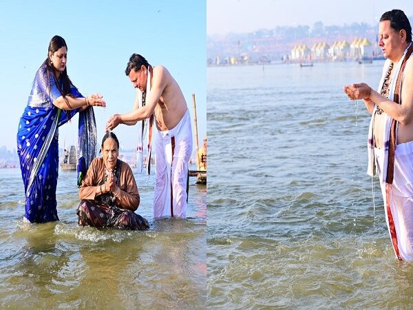 CM Dhami takes holy dip in Sangam