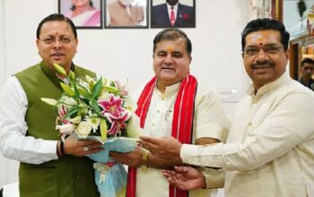 CM Dhami welcomed BJP state president Mahendra Bhatt