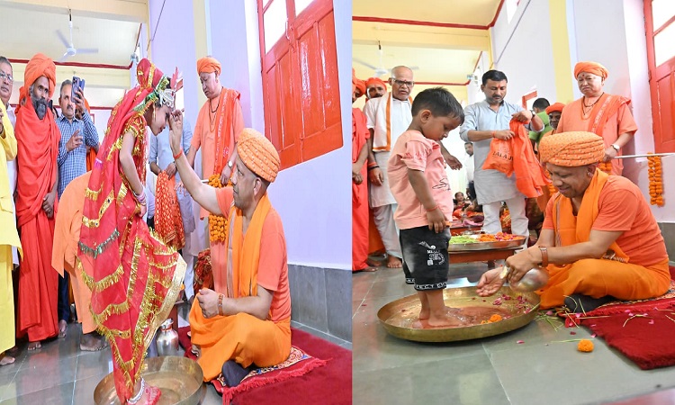 बेटियों के पांव पखार सीएम योगी ने की मातृ शक्ति की आराधना