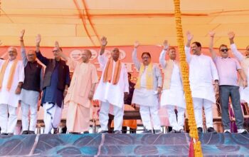 CM Yogi held a public rally in support of NDA candidate Pramod Kumar.