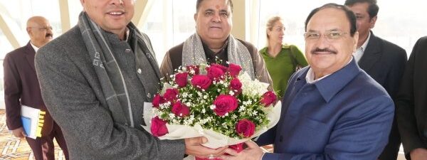JP Nadda was welcomed by CM Dhami at Jolly Grant Airport