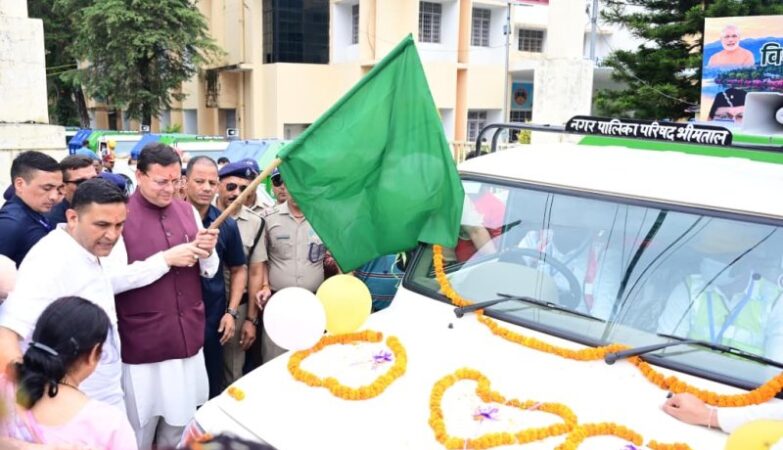 CM Dhami flags off five new garbage vehicles